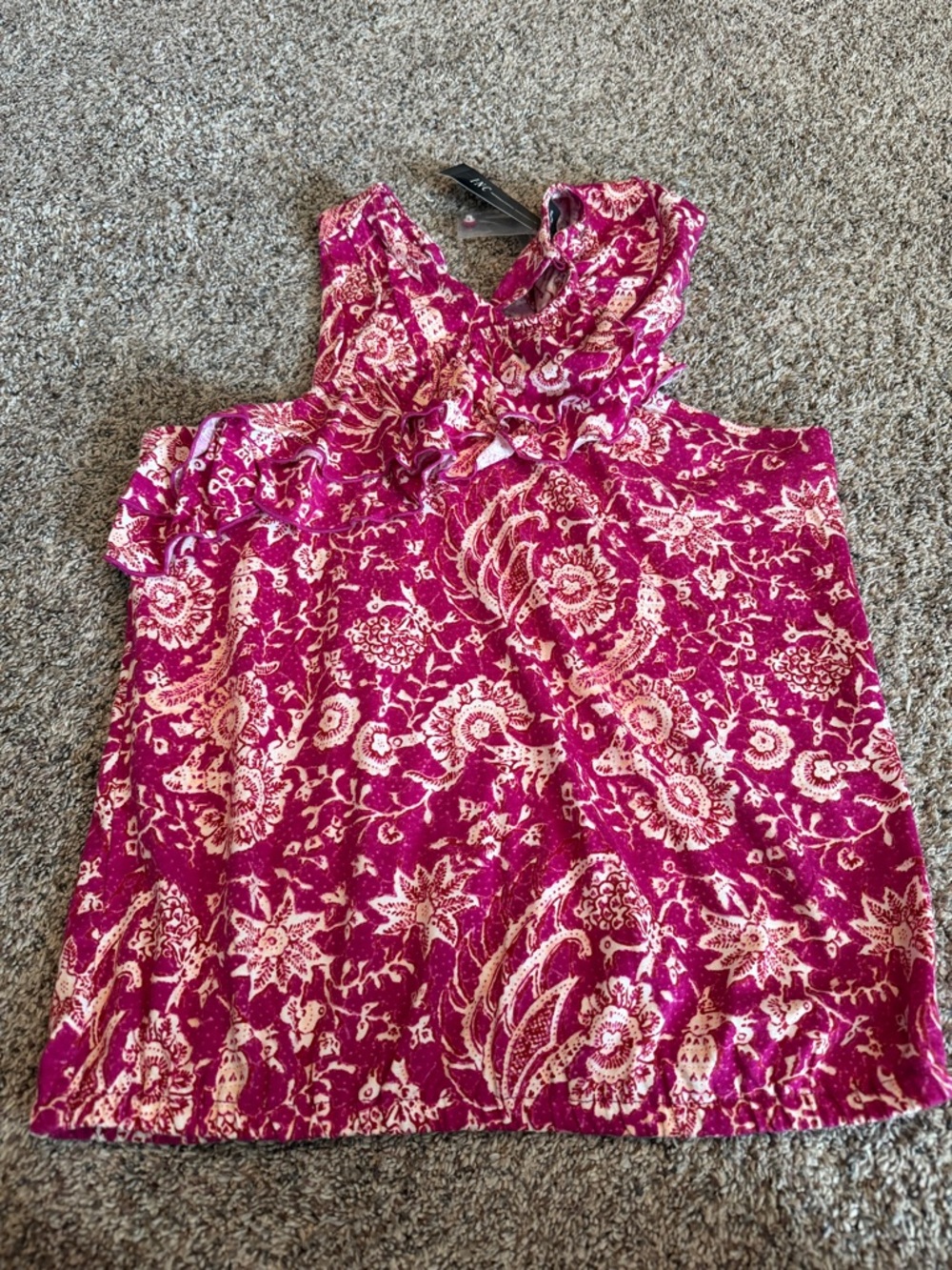 INC International Concepts Pink Floral Ruffled Neck Tank